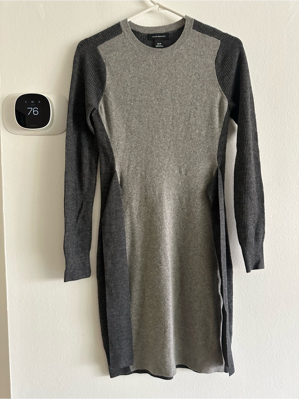 Club Monaco Two-Tone Gray Long-Sleeve Knit Dress women XS NWOT